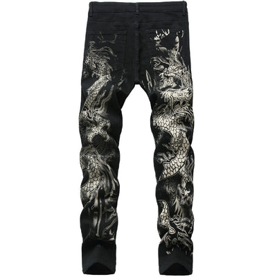 Schwarze Herren Jeans mit Drachenmotiv