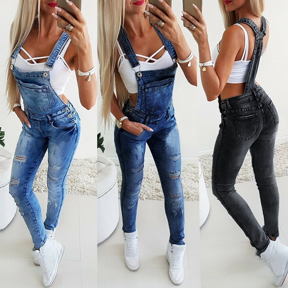 Pfiffige und figurbetonte Damen-Latzhose in Jeanssytle