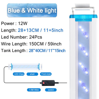 Super Slim LED Aquariumbeleuchtung Wasserpflanzenlicht 18-75CM Erweiterbare wasserdichte Clip-On-Lampe für Aquarien 90-260V