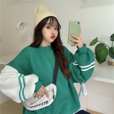 Harajuku Japan Koreanische Lose Tops Weiblich Rot Blau Lässig Grün Lose Sweatshirt Frühling Langarm Hoodie Mädchen Hoodie Streetwear