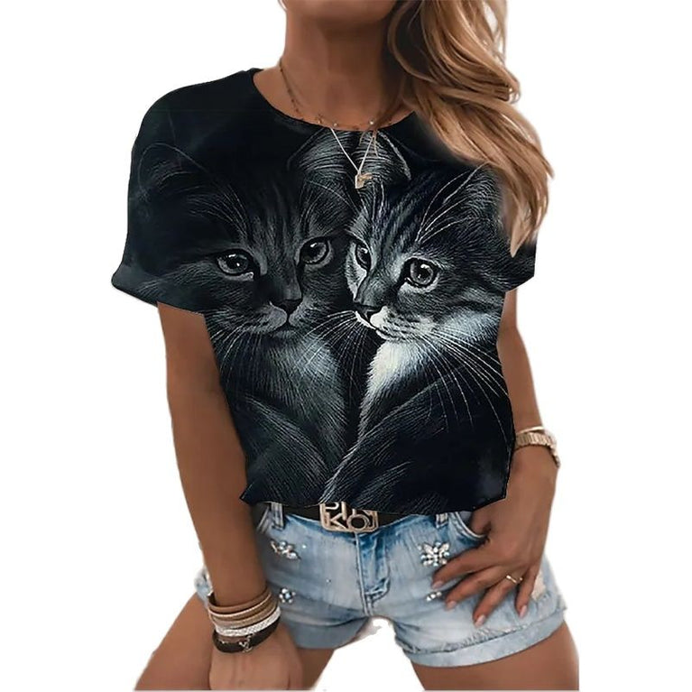 Tolles Damen Shirt mit verschiedenen Katzen Druckmotiven