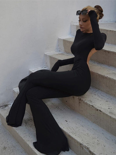 Black Sexy Backless Damen Jumpsuit