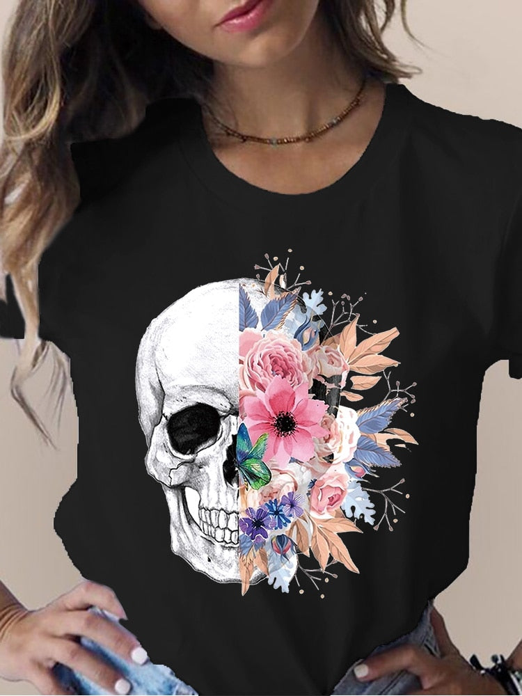 Casual Damen Shirt mit Skull Butterfly Motiv oder auch anderen Motiven lieferbar