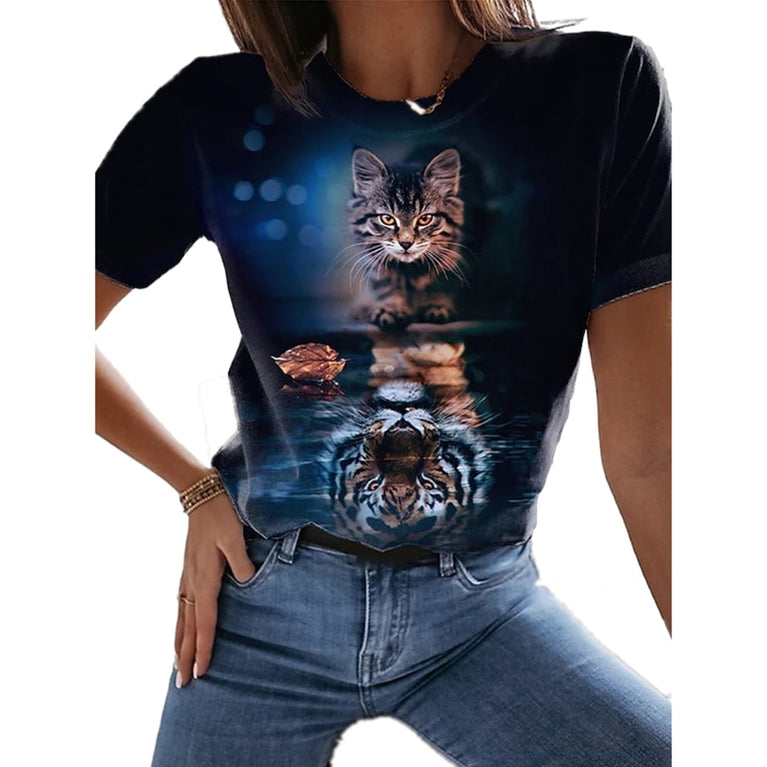 Tolles Damen Shirt mit verschiedenen Katzen Druckmotiven