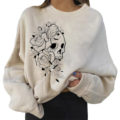 Skull Skeleton Print Oversize Damen Sweatshirt