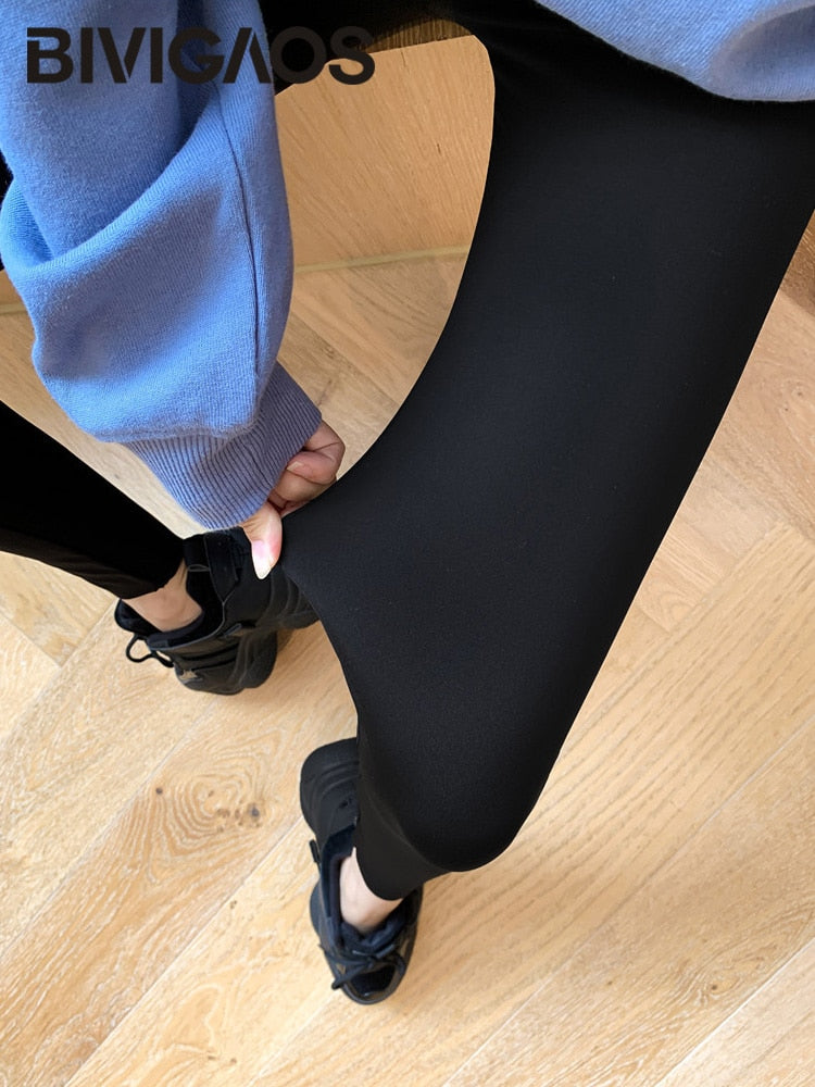 BIVIGAOS Schwarze dünne Haifischhaut-Leggings für Damen in verschiedenen Farben