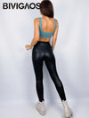 BIVIGAOS Damen Leder Imitat Leggings