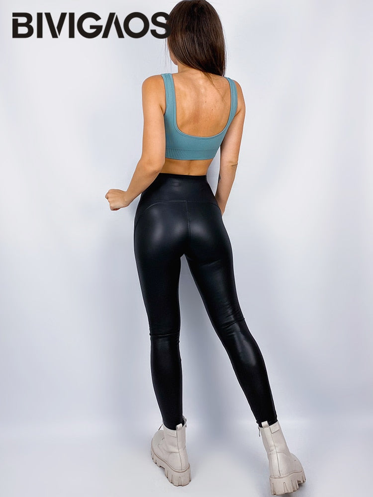 BIVIGAOS Damen Leder Imitat Leggings