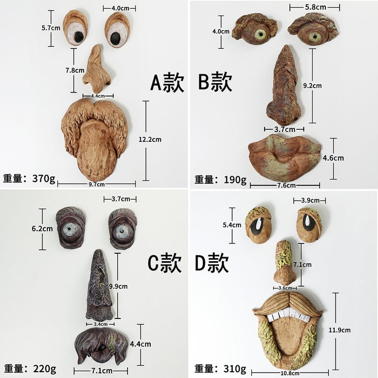 Lustige Gesichts-Baumskulptur in verschiedenen Varianten