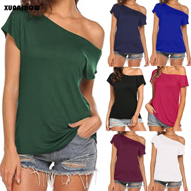 Modisches One Shoulder Kurzarm T-Shirt für Damen