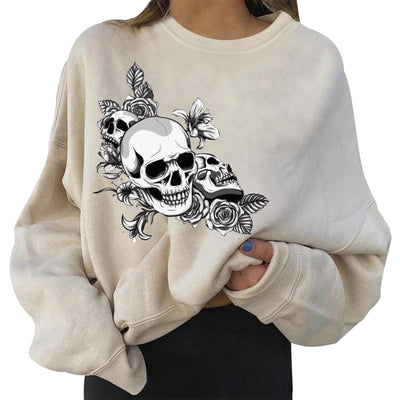 Skull Skeleton Print Oversize Damen Sweatshirt