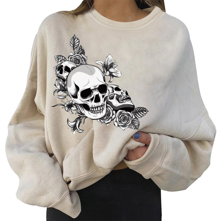 Skull Skeleton Print Oversize Damen Sweatshirt