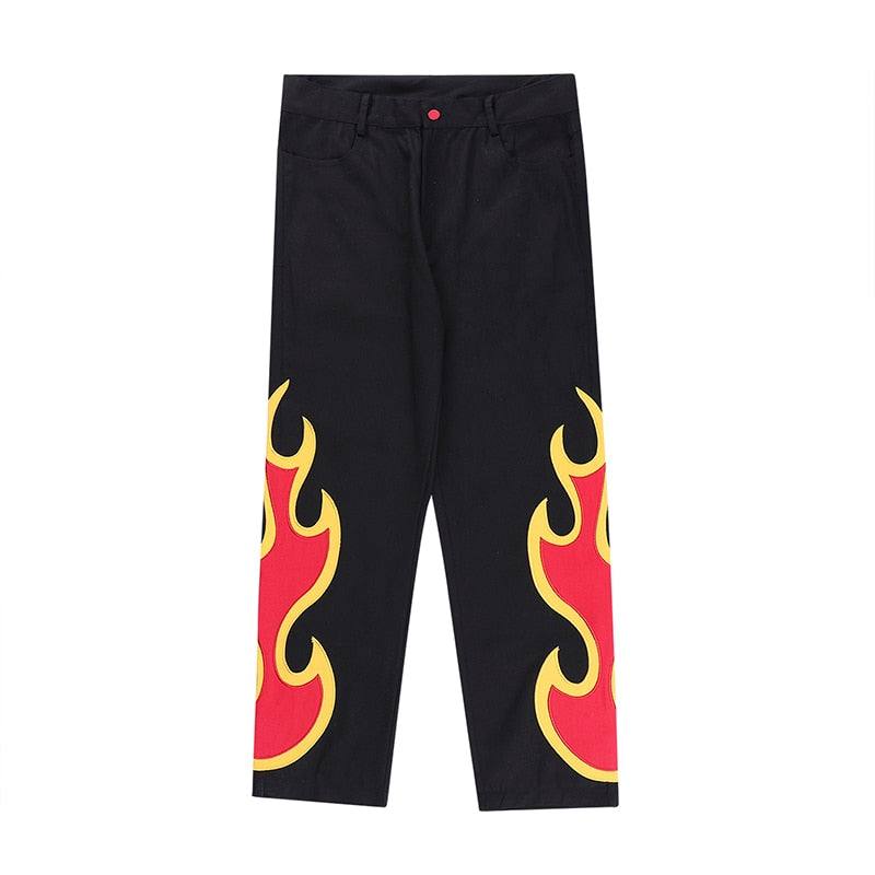 Herren Hose mit  Flammenstickerei