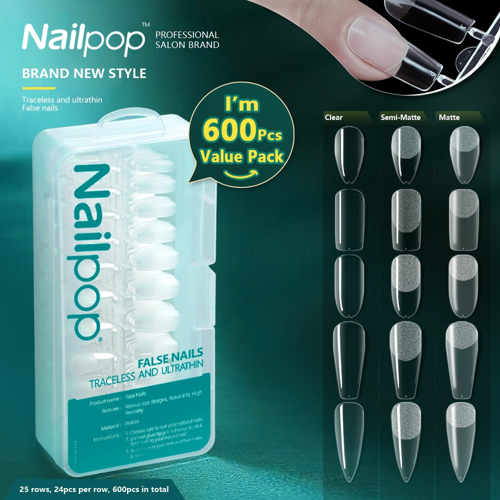 Nailpop 600 Stück PRO Kunstnägel Semi-Matt