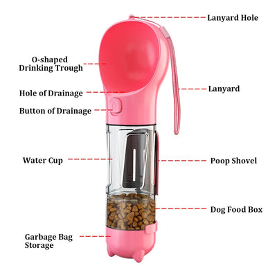 Multifunktionables KOMMILIFE Portable Cat Dog Water Bottle 3 oder 4 in 1