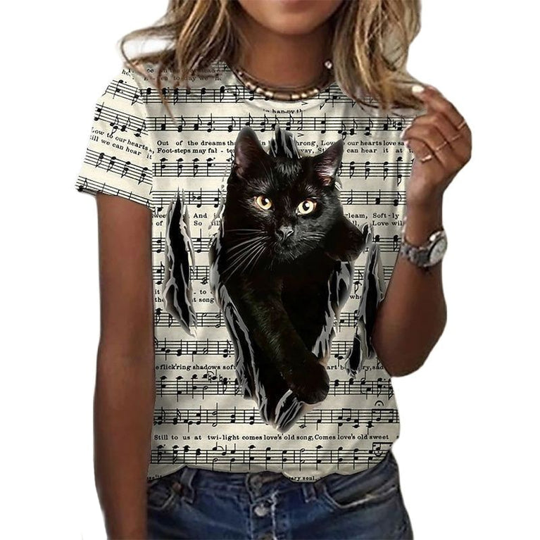 Tolles Damen Shirt mit verschiedenen Katzen Druckmotiven