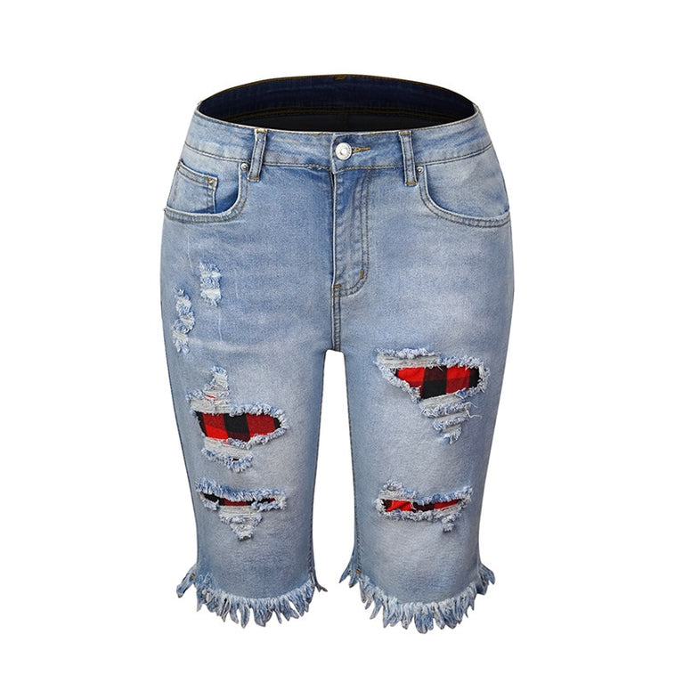 Damen Jeans Shorts mit zerrissene Effekte