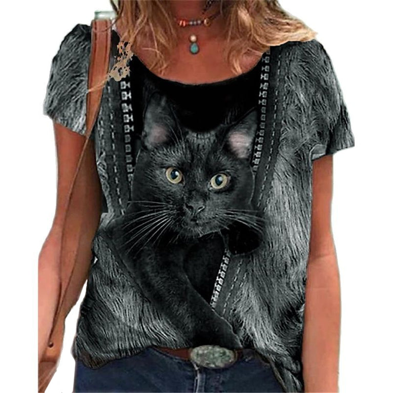 Tolles Damen Shirt mit verschiedenen Katzen Druckmotiven