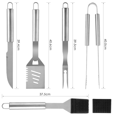 Grillbesteck 26-teiliges Edelstahl-Grillzubehör Zange BBQ-Aluminiumgehäuse Steakmesser