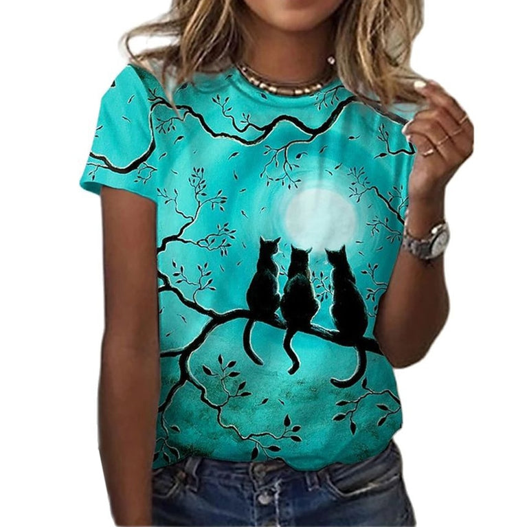 Tolles Damen Shirt mit verschiedenen Katzen Druckmotiven