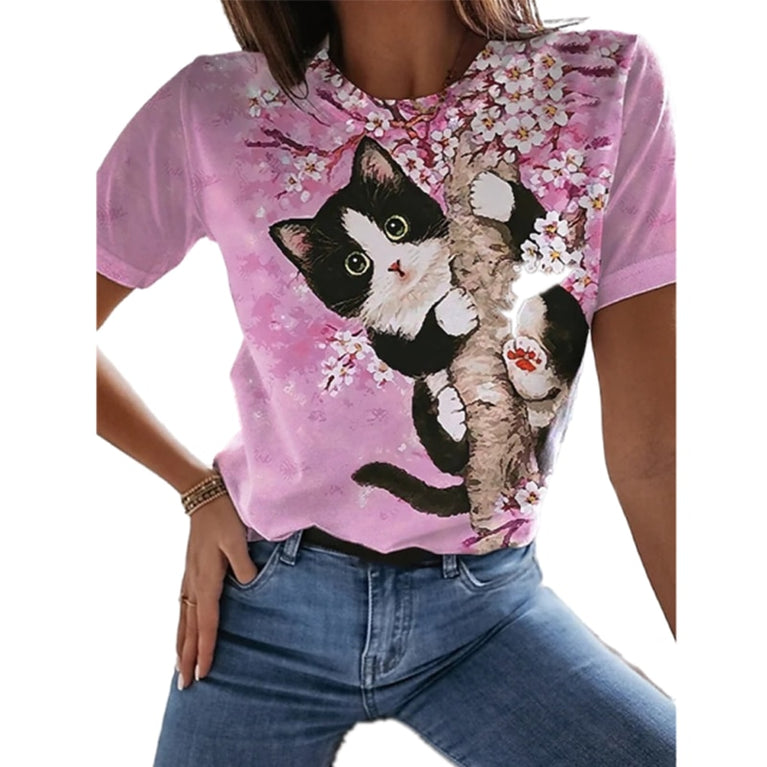 Tolles Damen Shirt mit verschiedenen Katzen Druckmotiven