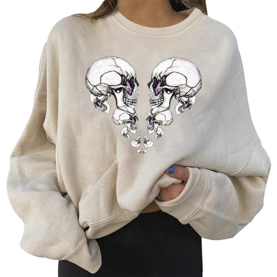 Skull Skeleton Print Oversize Damen Sweatshirt