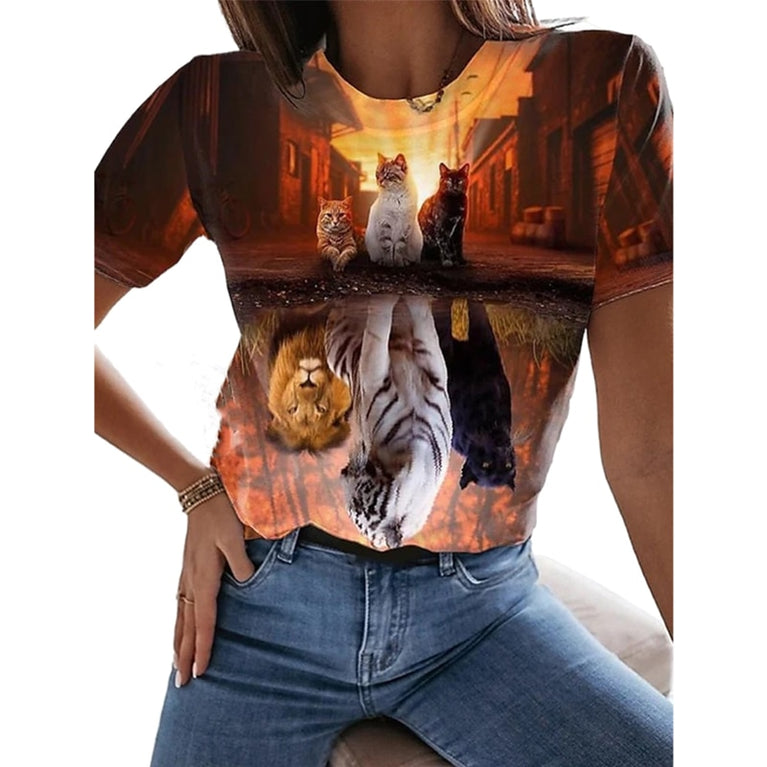 Tolles Damen Shirt mit verschiedenen Katzen Druckmotiven