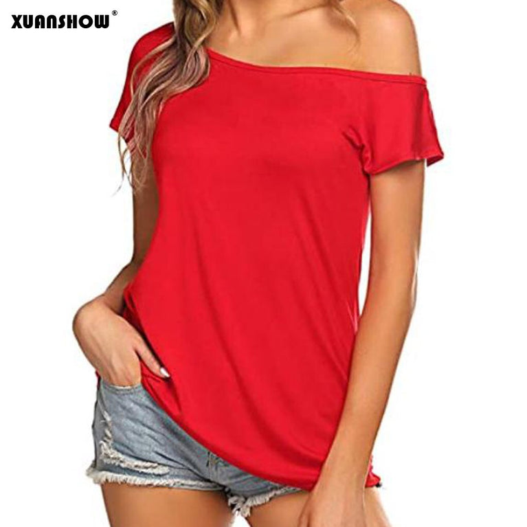 Modisches One Shoulder Kurzarm T-Shirt für Damen