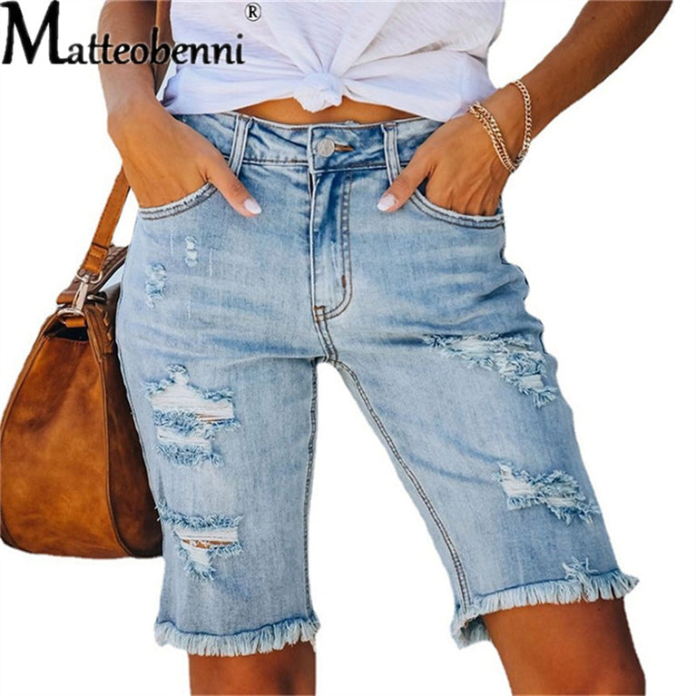 Damen Jeans Shorts mit zerrissene Effekte