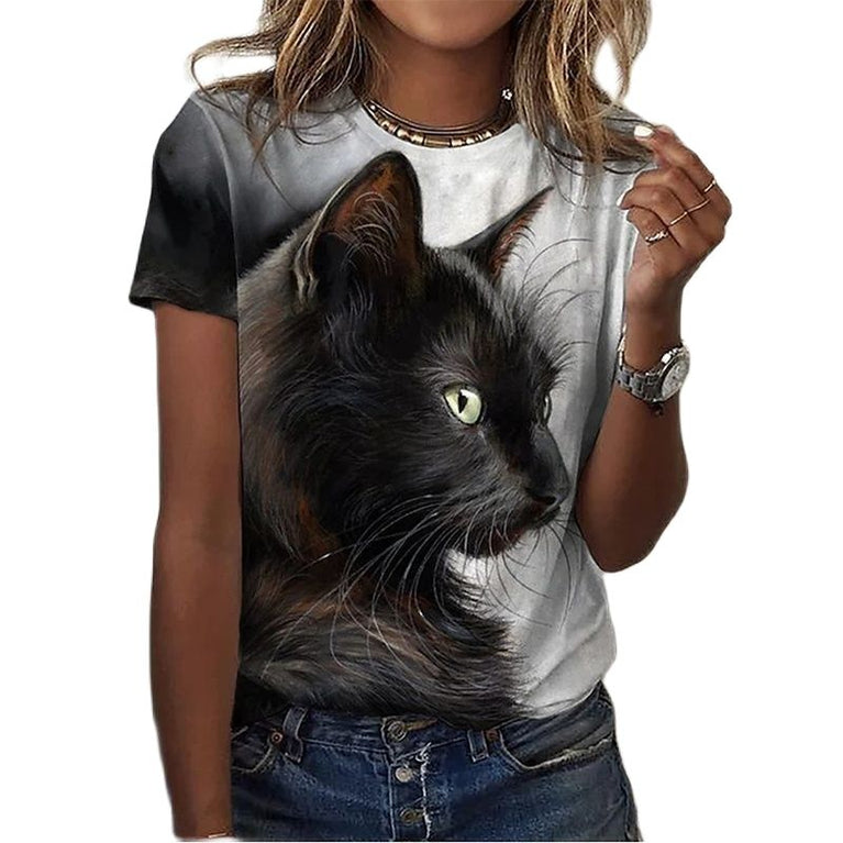 Tolles Damen Shirt mit verschiedenen Katzen Druckmotiven