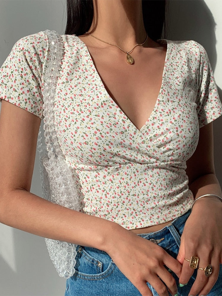 Französisches Blumen T-Shirt für Damen