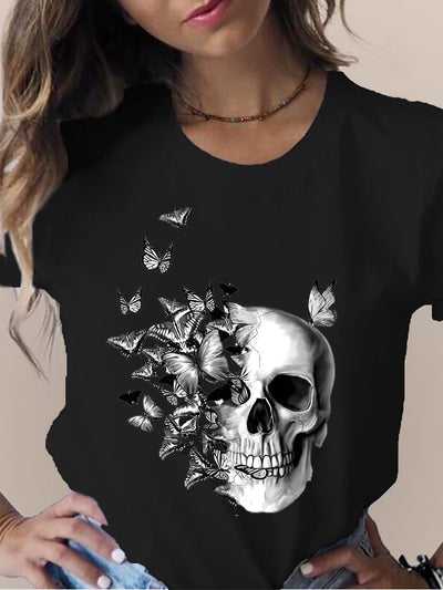 Casual Damen Shirt mit Skull Butterfly Motiv oder auch anderen Motiven lieferbar