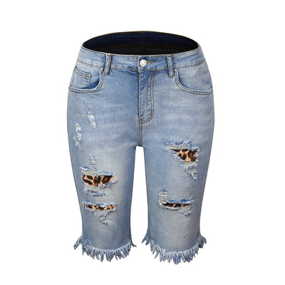 Damen Jeans Shorts mit zerrissene Effekte