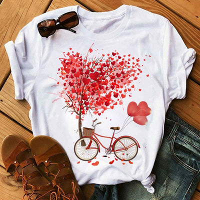 Rote Rosen T-Shirt für Damen