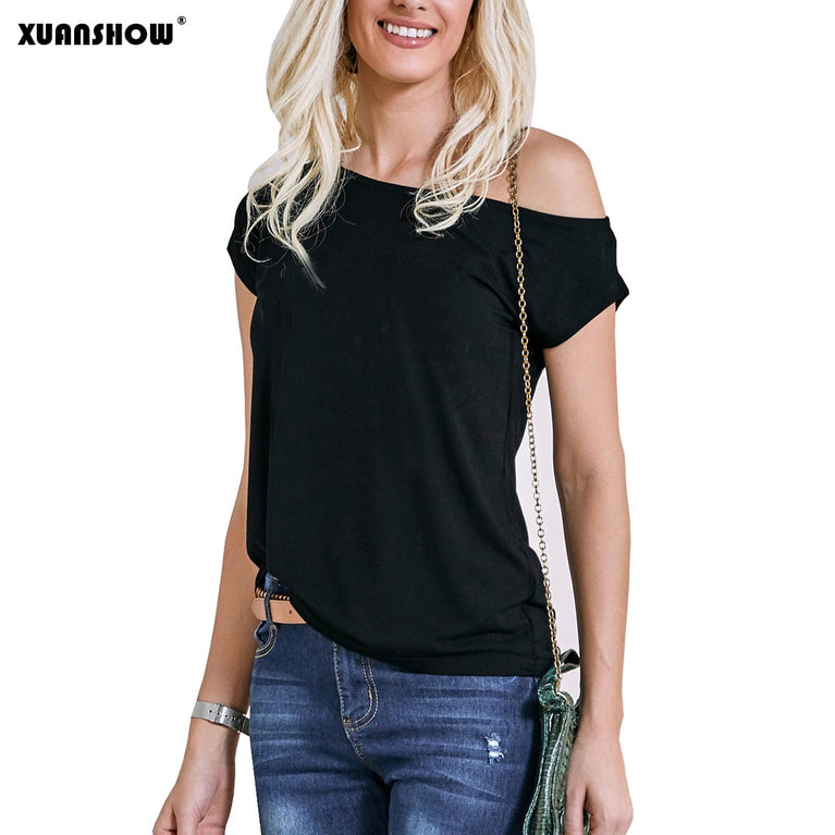 Modisches One Shoulder Kurzarm T-Shirt für Damen