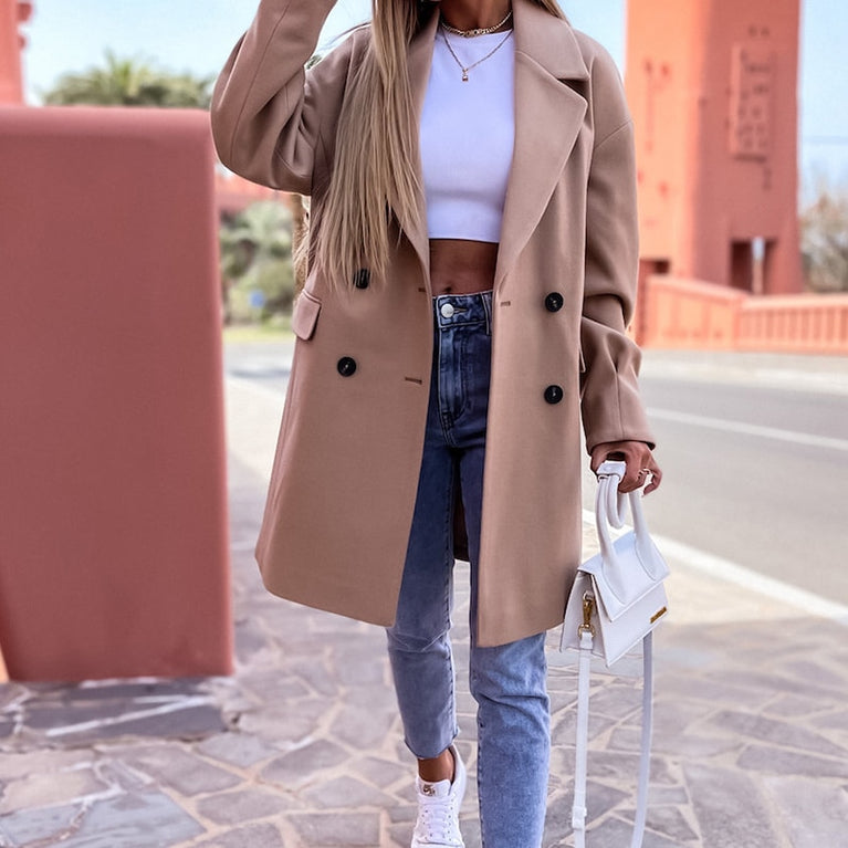 Casual Langarm Damen Midi Blazer