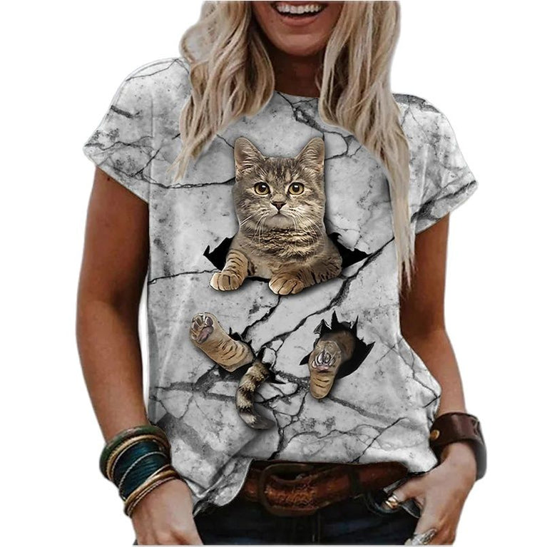 Tolles Damen Shirt mit verschiedenen Katzen Druckmotiven