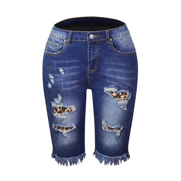 Damen Jeans Shorts mit zerrissene Effekte