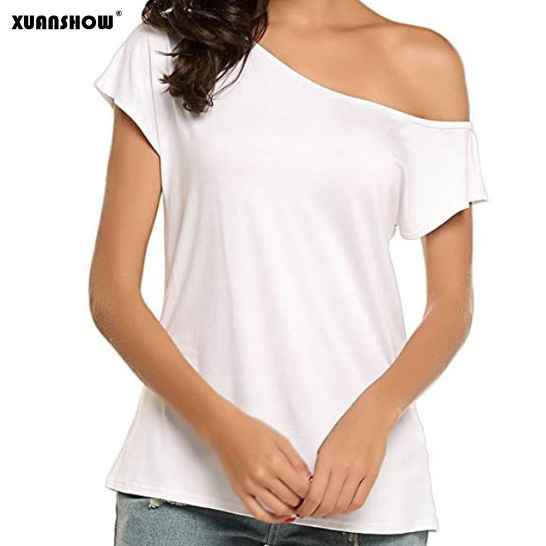 Modisches One Shoulder Kurzarm T-Shirt für Damen