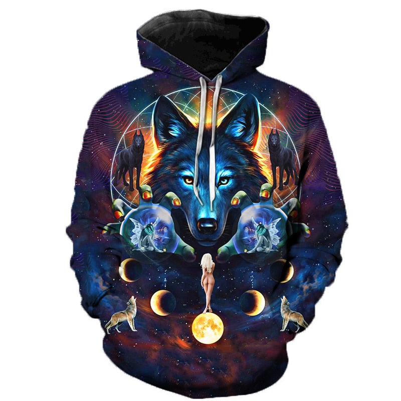 3D Wolf Herren Hoodie