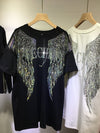 M-4XL Oversize Strass Damen T-Shirts mit Flügel