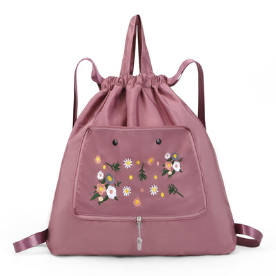 Damen-Schulter-Rucksack mit Kordelzug und Blumenmuster