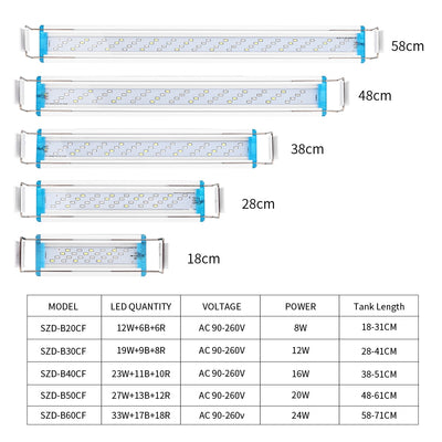 Super Slim LED Aquariumbeleuchtung Wasserpflanzenlicht 18-75CM Erweiterbare wasserdichte Clip-On-Lampe für Aquarien 90-260V