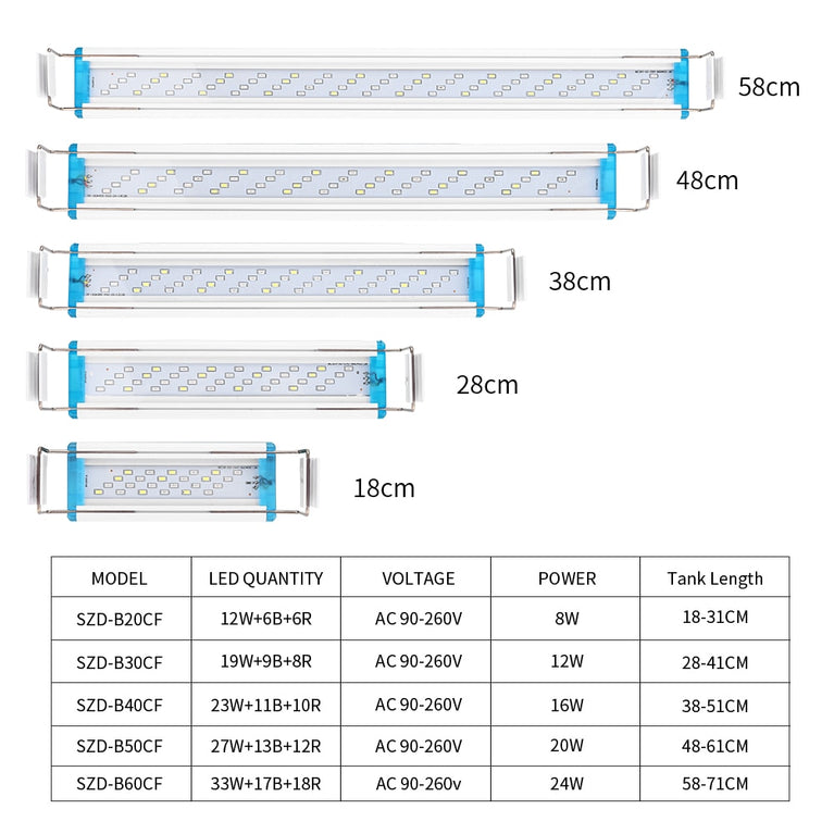 Super Slim LED Aquariumbeleuchtung Wasserpflanzenlicht 18-75CM Erweiterbare wasserdichte Clip-On-Lampe für Aquarien 90-260V