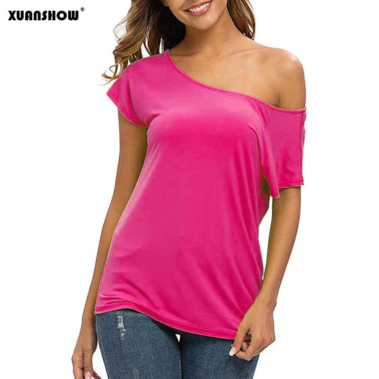 Modisches One Shoulder Kurzarm T-Shirt für Damen