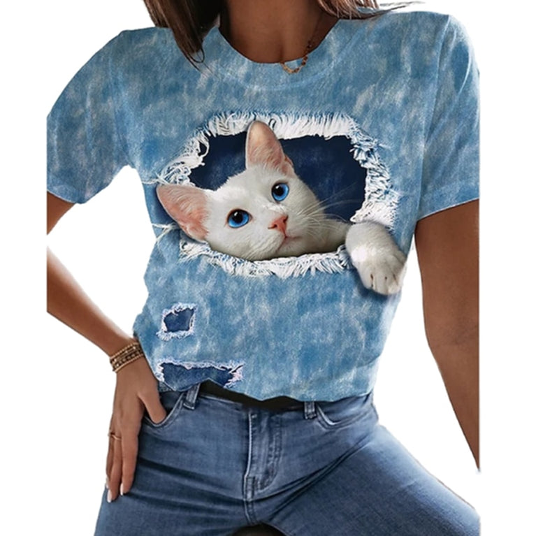 Tolles Damen Shirt mit verschiedenen Katzen Druckmotiven