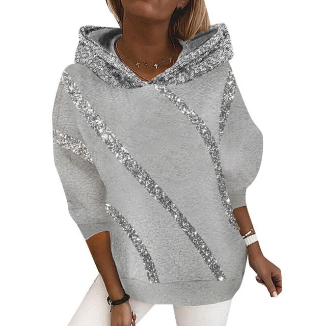 Elegantes Damen Hoodie mit Glitzerstreifen